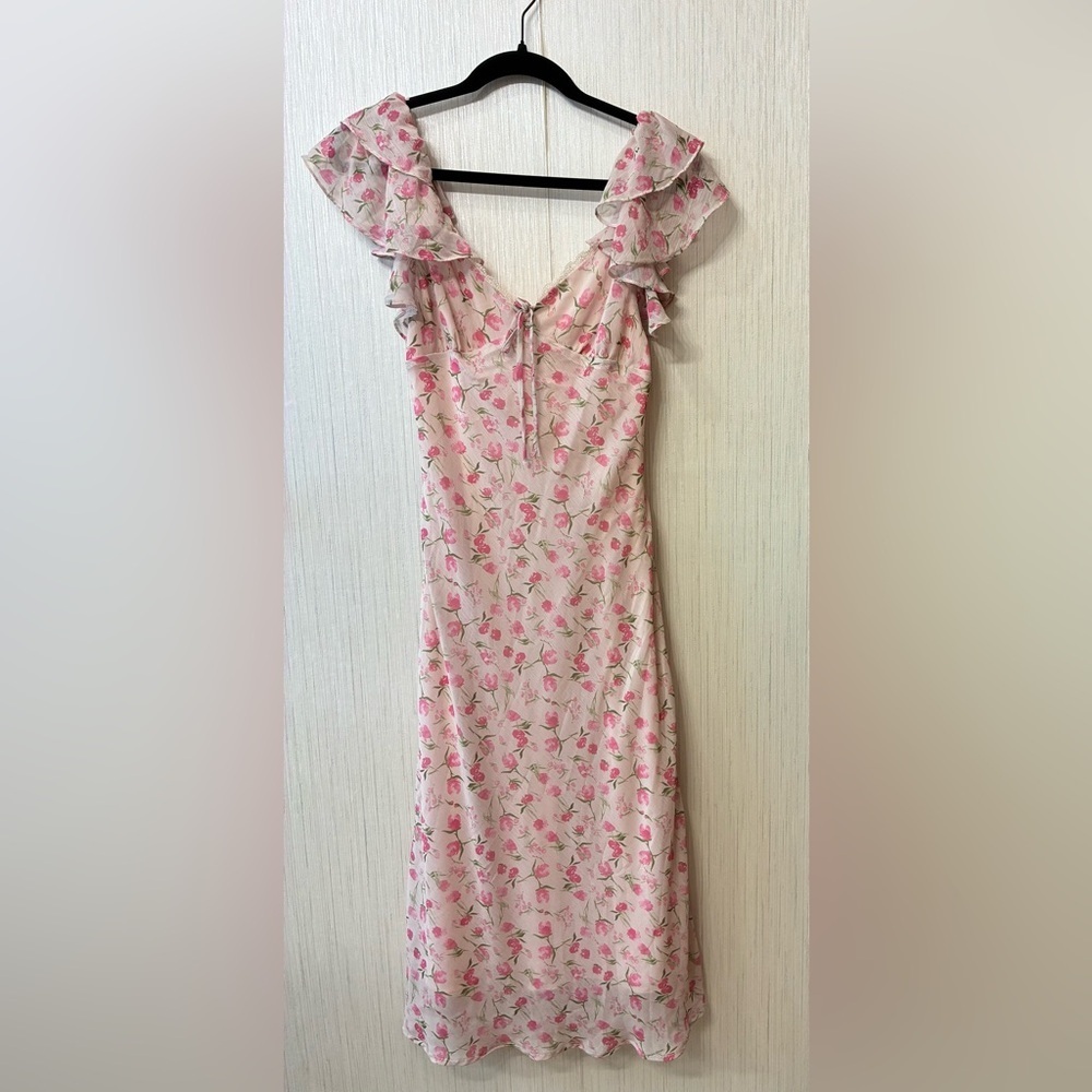 Lush Pink Floral Midi Dress